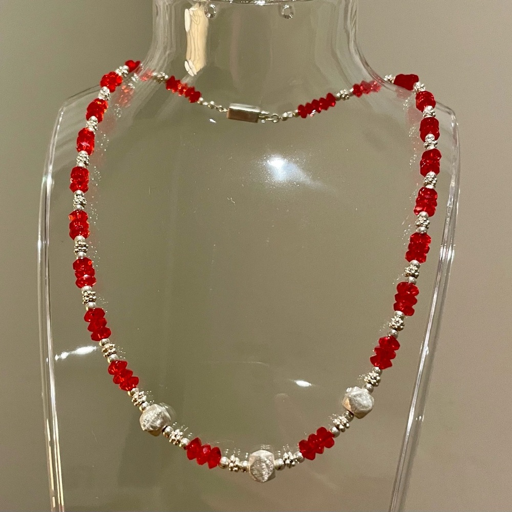 Genuine red crystal and sterling silver choker.
